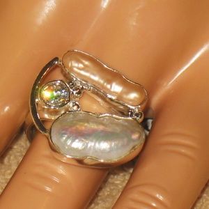 WOMEN'S BLISTER PEARL&TOPAZ RING 7.5